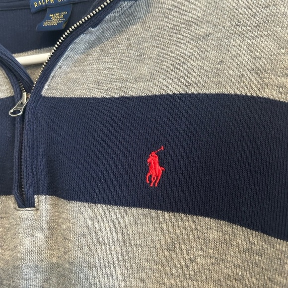Polo Ralph Lauren Kids Half-Zip Sweater - Navy & Gray Stripe - Picture 2 of 4